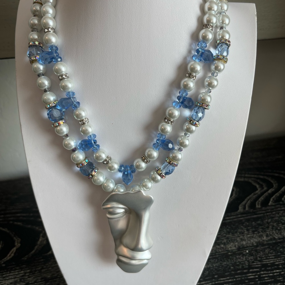 Elegant Silver and Blue Beaded Necklace